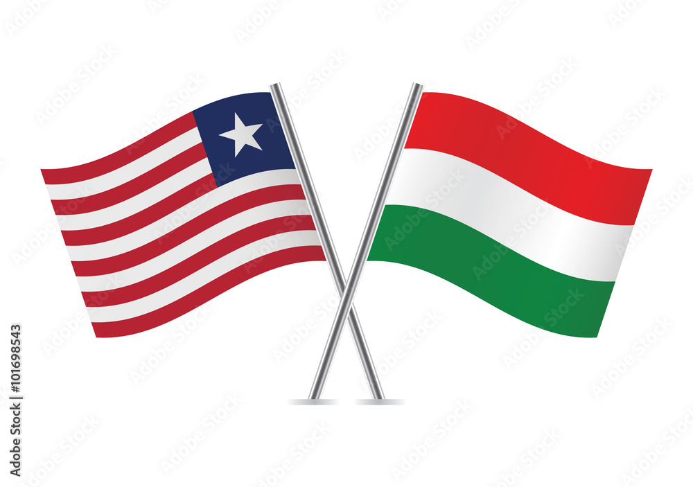 Liberian and Hungarian flags. Vector illustration. Liberian and Hungarian flags. Vector illustration.