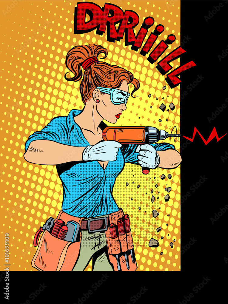 Fotografie Woman drilling wall drill