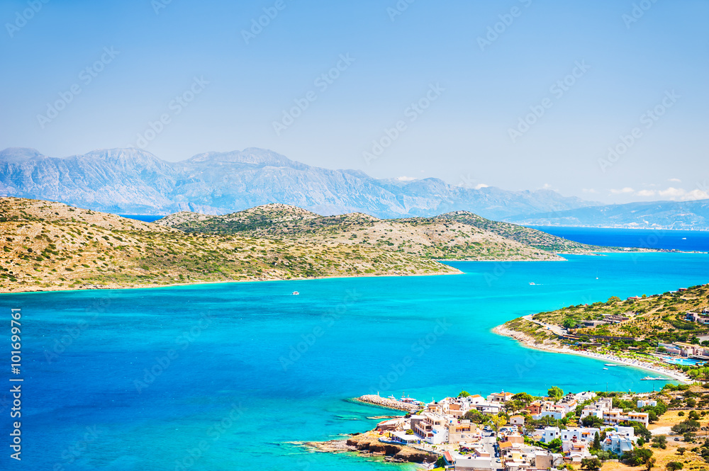 Panoramic view of the sea coast with turquoise water. - obrazy, fototapety, plakaty 