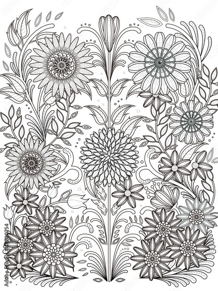 retro floral coloring page