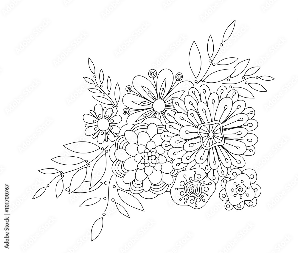 Fototapeta premium Doodle art flowers. Zentangle style floral pattern. Hand drawn herbal design elements.