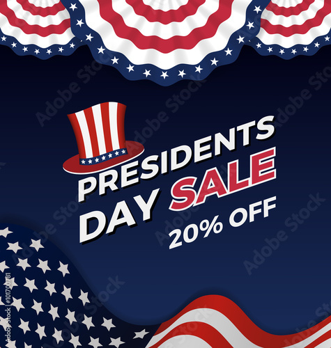 Presidents day sign on a dark blue background with text Happy Presidents Day. Vector illustration