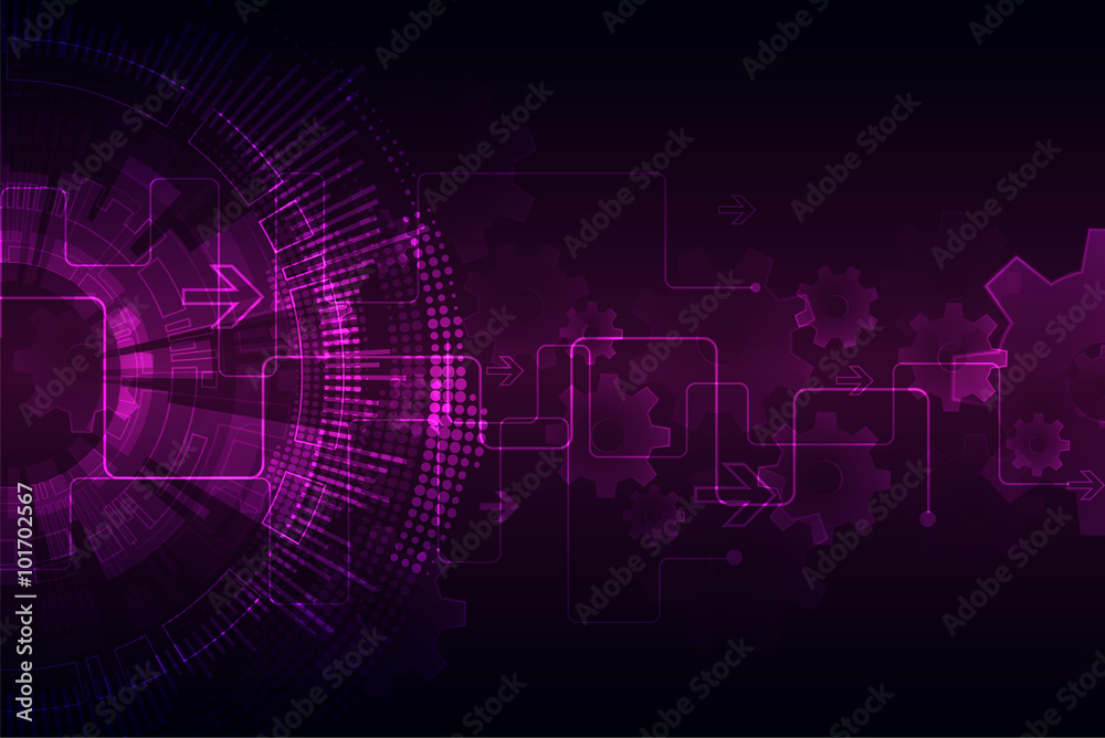 Pink abstract technological background with various technologica
