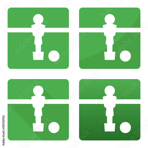 Soccer kicker table white football player and ball icon set on green background