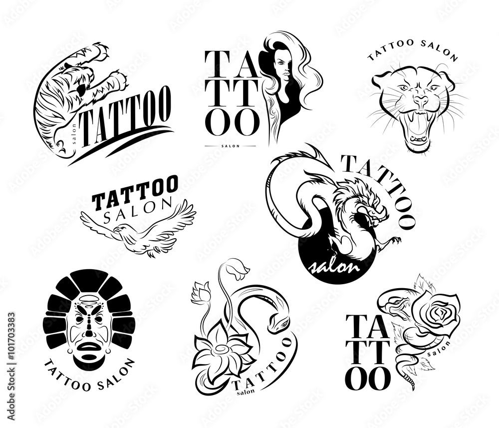 Collection of tattoo signs and logo design