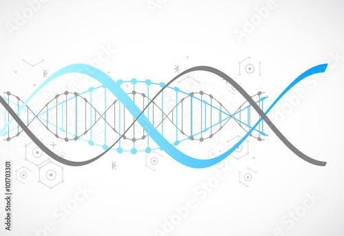 Science template, blue wallpaper or banner with a DNA molecules.