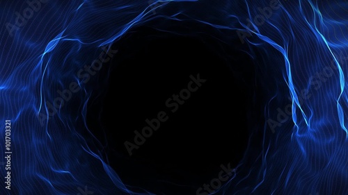 flight through blue neon digital wormhole