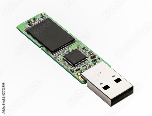 open chip of USB flash drive isolated on white background