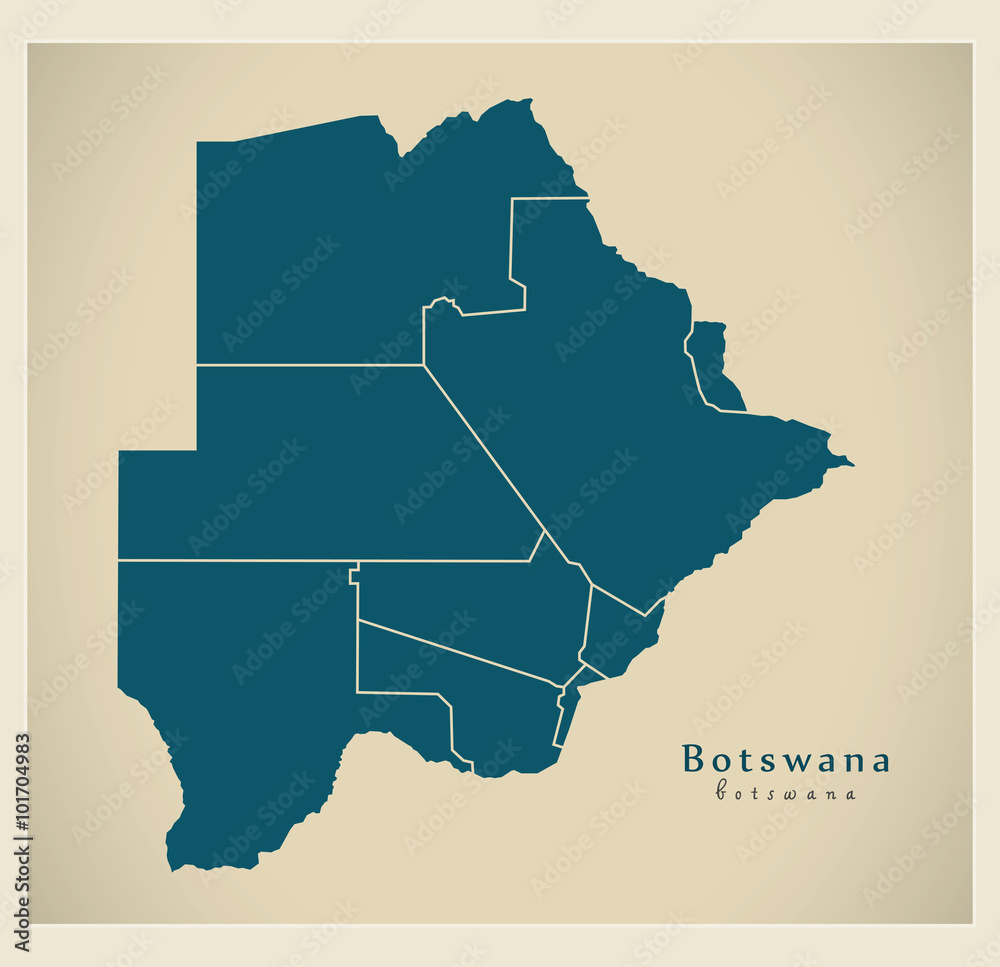 Modern Map - Botswana with districts BW