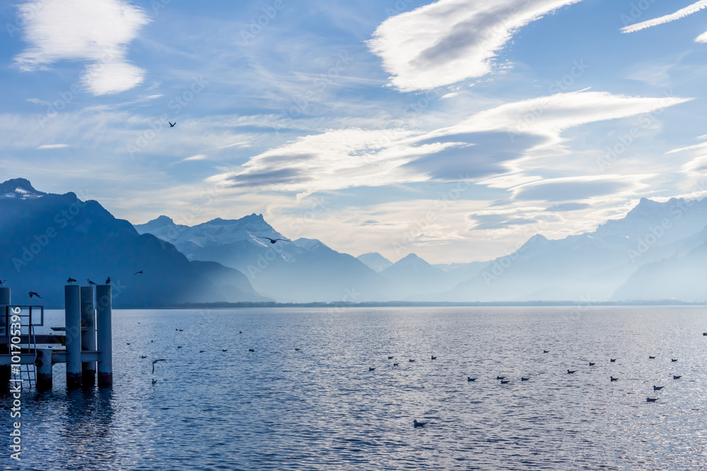 Fotografie Beautiful view on Geneva Lake and Alps
