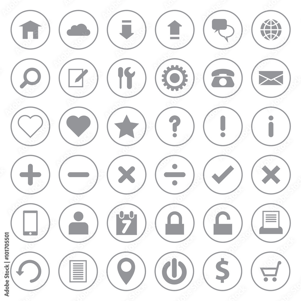 gray web icon set on circle frame gray web icon set on circle frame