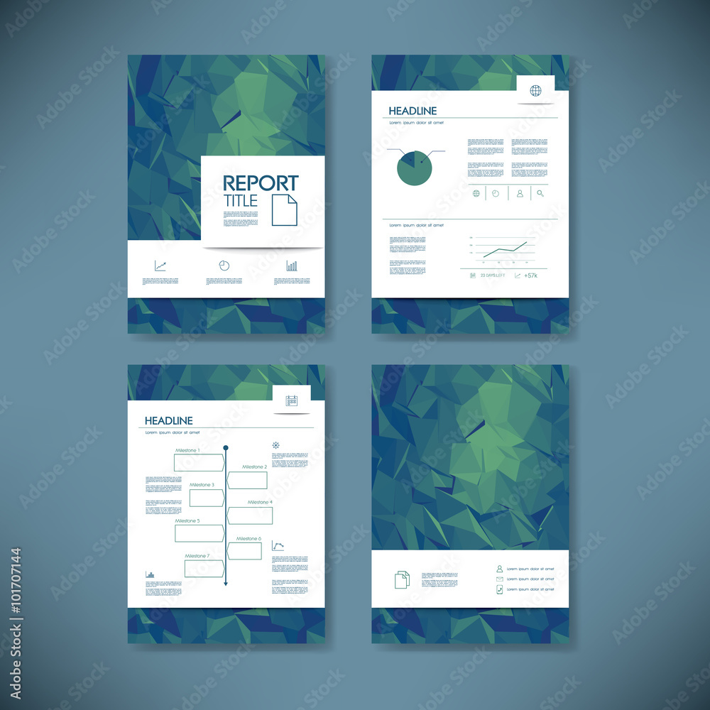 Business report template with low poly background. Project management ...