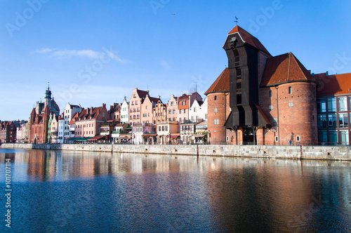 Cityscape of Gdansk over  the Motlawa river, Poland.