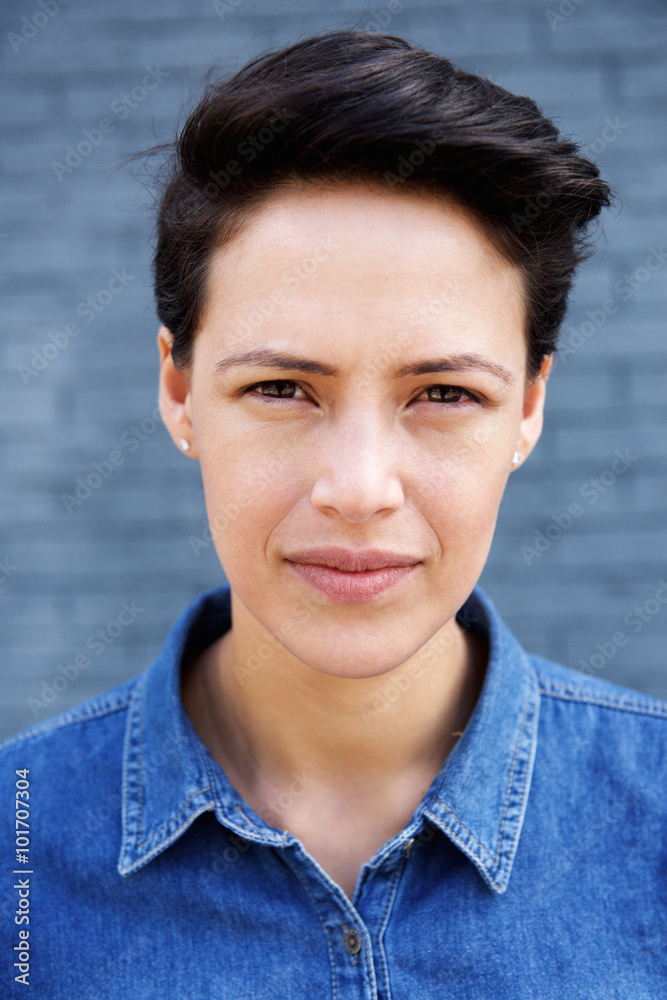 Close up attractive young woman with short hair Close up attractive young woman with short hair