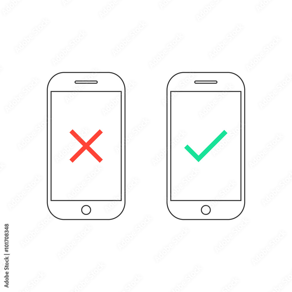 two smartphones with yes and no signs two smartphones with yes and no signs