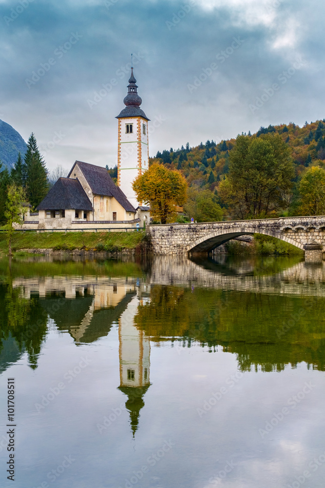 Fototapeta premium St John church the Bohinj lake, Julian Alps