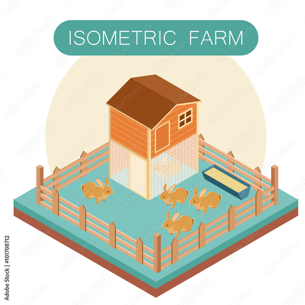 Naklejka premium Isometric farm house for rabbits