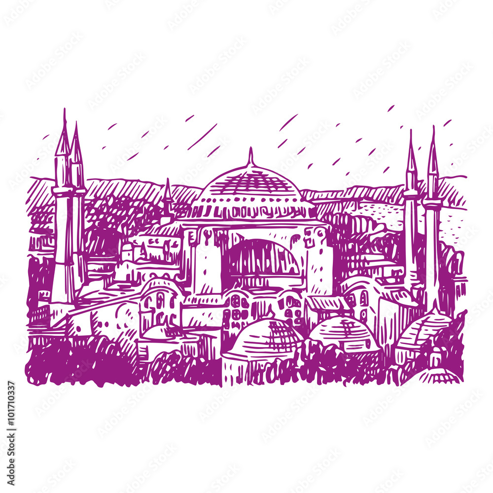 Hagia Sophia, Istanbul, Turkey. Vector freehand pencil sketch.