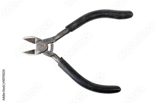 Open side cutter with black handle. Isolated on white background