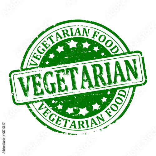 Scratched green round stamped - vegetarian food - vector svg