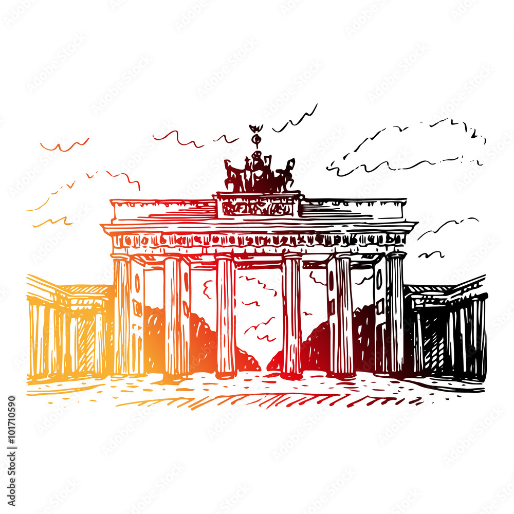 Fotografie Brandenburg gate, Berlin, Germany. Vector hand drawn sketch.