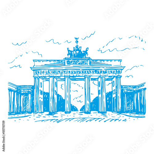 Brandenburg gate, Berlin, Germany. Vector hand drawn sketch.