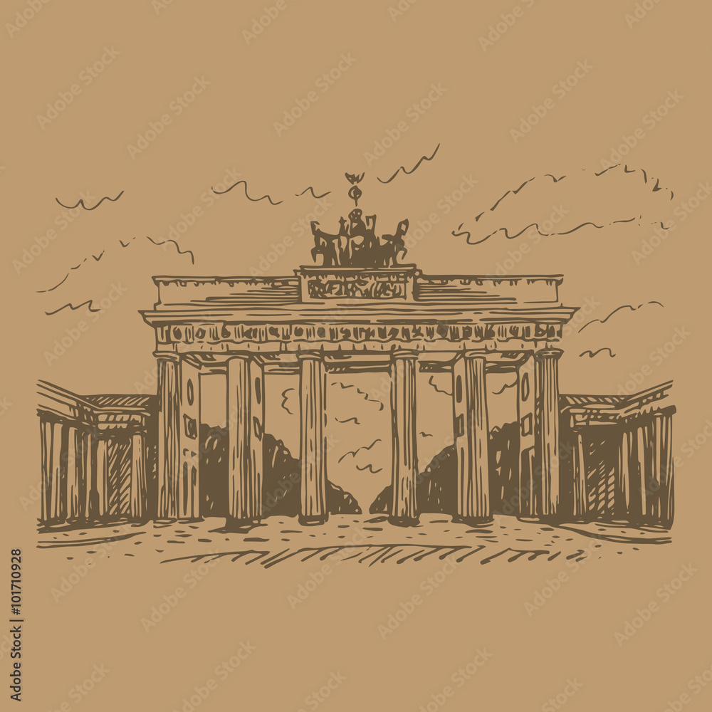 Fotografie Brandenburg gate, Berlin, Germany. Vector hand drawn sketch.