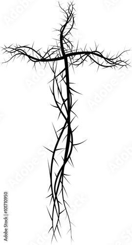 Cross of thorns, black and white simple vector illustration, symbol of the passion of Jesus Christ and Lent season.