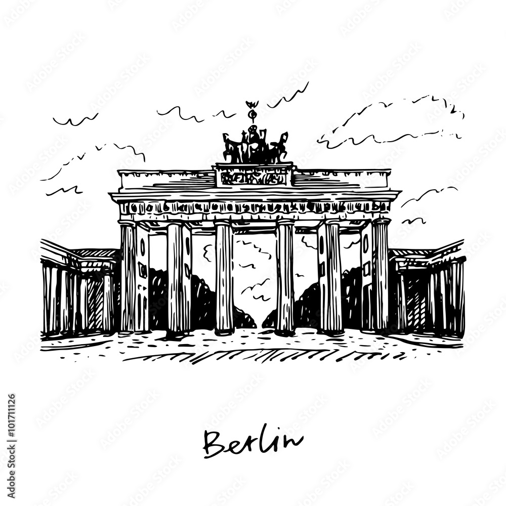 Fotografie Brandenburg gate, Berlin, Germany. Vector hand drawn sketch.