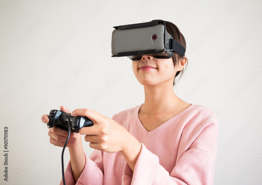 Asian Woman wearing virtual reality headset Asian Woman wearing virtual reality headset