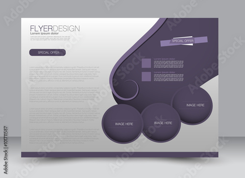 Flyer, brochure, magazine cover template design landscape orientation for education, presentation, website. Purple color. Editable vector illustration.