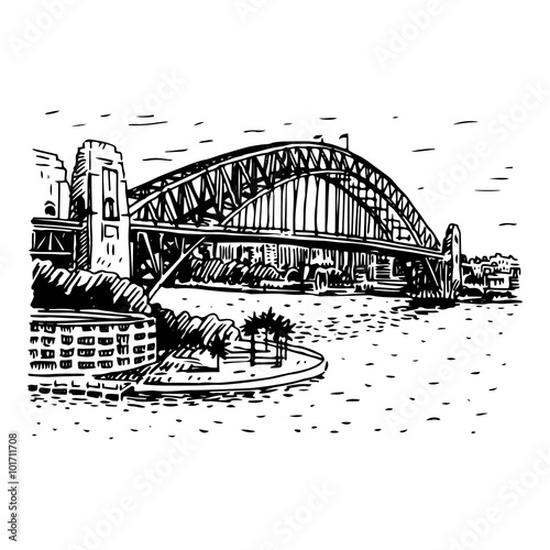 The Harbour Bridge, Sydney, Australia. Vector freehand pencil sketch.