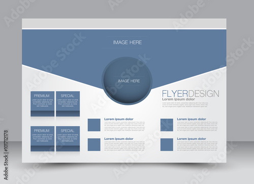 Flyer, brochure, magazine cover template design landscape orientation for education, presentation, website. Blue color. Editable vector illustration.