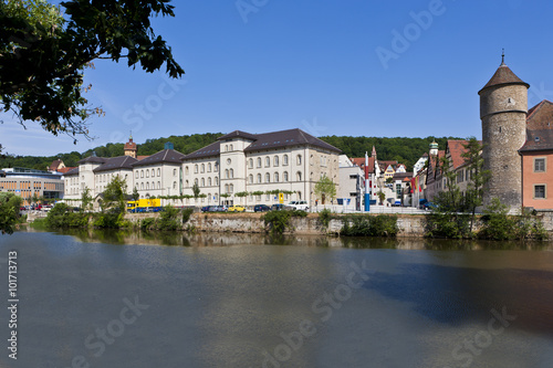 Blick auf Schwäbisch Hall an der Kocher, Kocher Quartier, Schwäbisch Hall, Baden-Württemberg, Deutschland, Europa, ÖffentlicherGrund