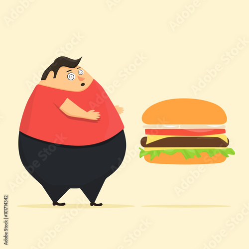 Fat man in state of hypnosis wants burger