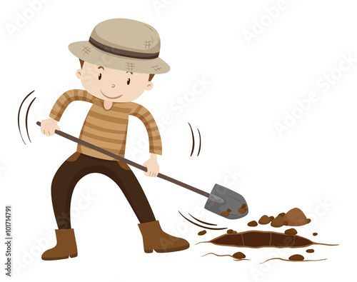 Farmer digging hold on the ground