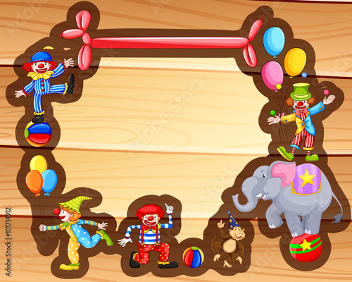 Border design with clowns and balloons