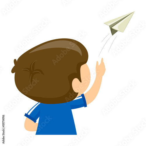 Illustration of a Boy playing Paper Airplane
