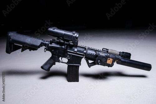 Vászonkép Assault rifle with silencer and optical scope/Assult automatic rifle with silenc