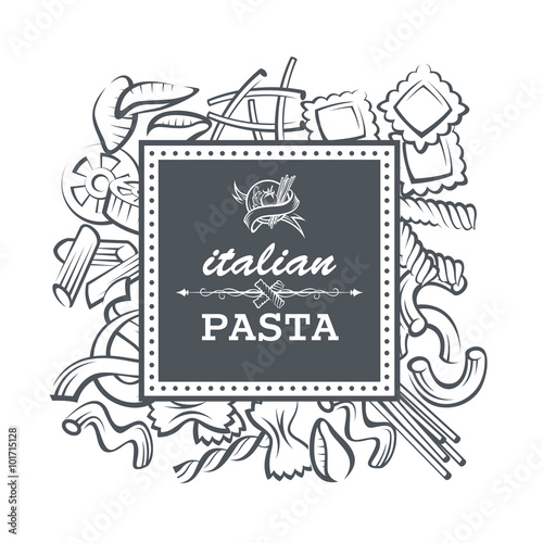 monochrome restaurant banner with various pasta elements