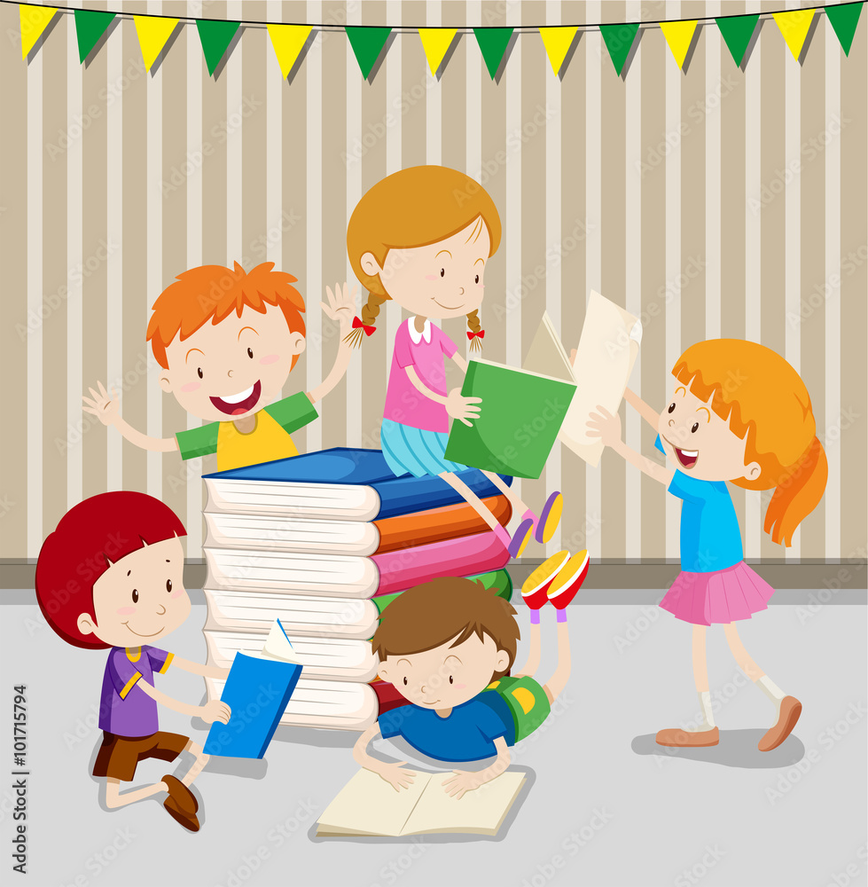Children reading books in classroom Children reading books in classroom