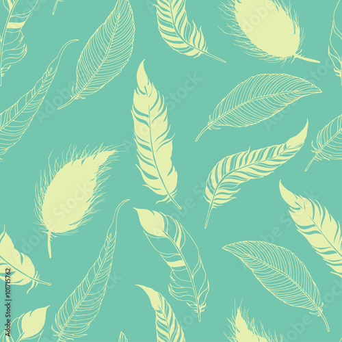 Feather tribal seamless pattern. © bosotochka