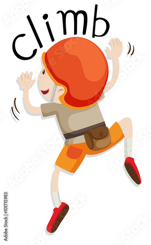 Boy with helmet climbing up the wall