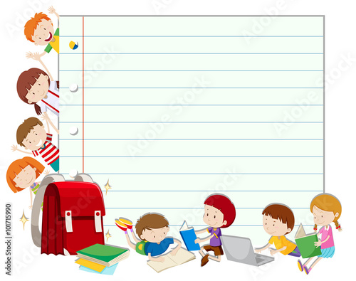 Line paper with children reading book
