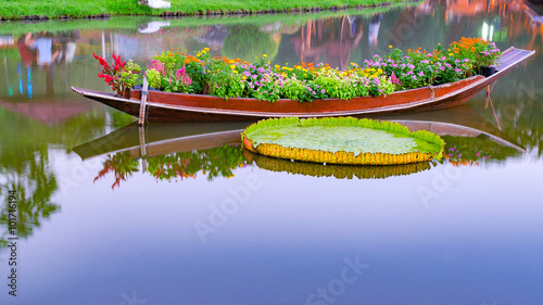Flowers on a boat in the water