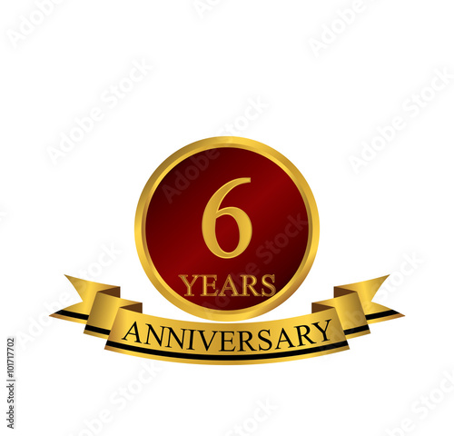 6 anniversary with red golden ring and ribbon