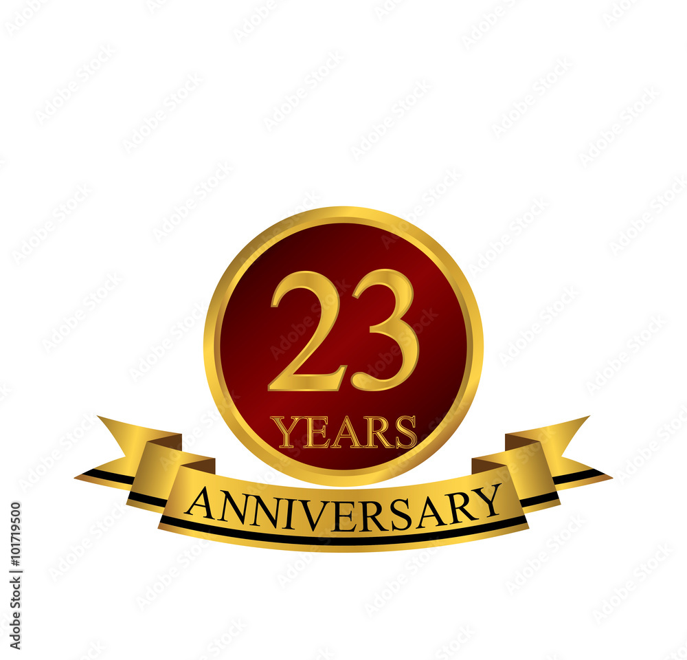 23 anniversary with red golden ring and ribbon