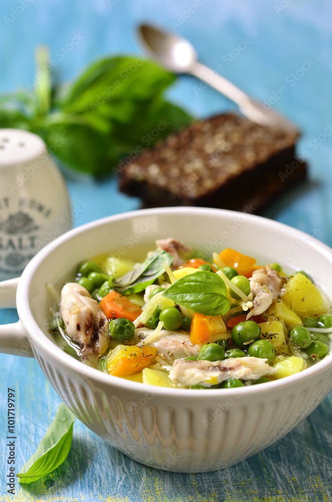 Vegetable soup with chicken and vermicelli. Vegetable soup with chicken and vermicelli.