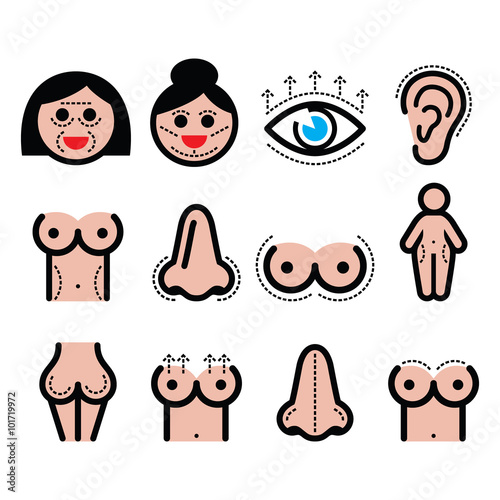 Plastic surgery, beauty vector icons set 