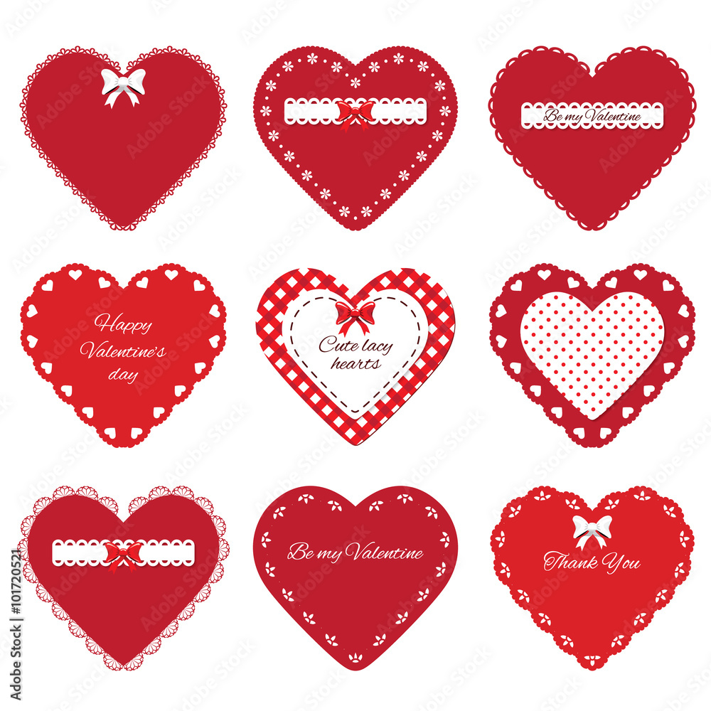 Decorative cut out hearts set. Valentine's day stickers. Isolated on white.  Stock Vector